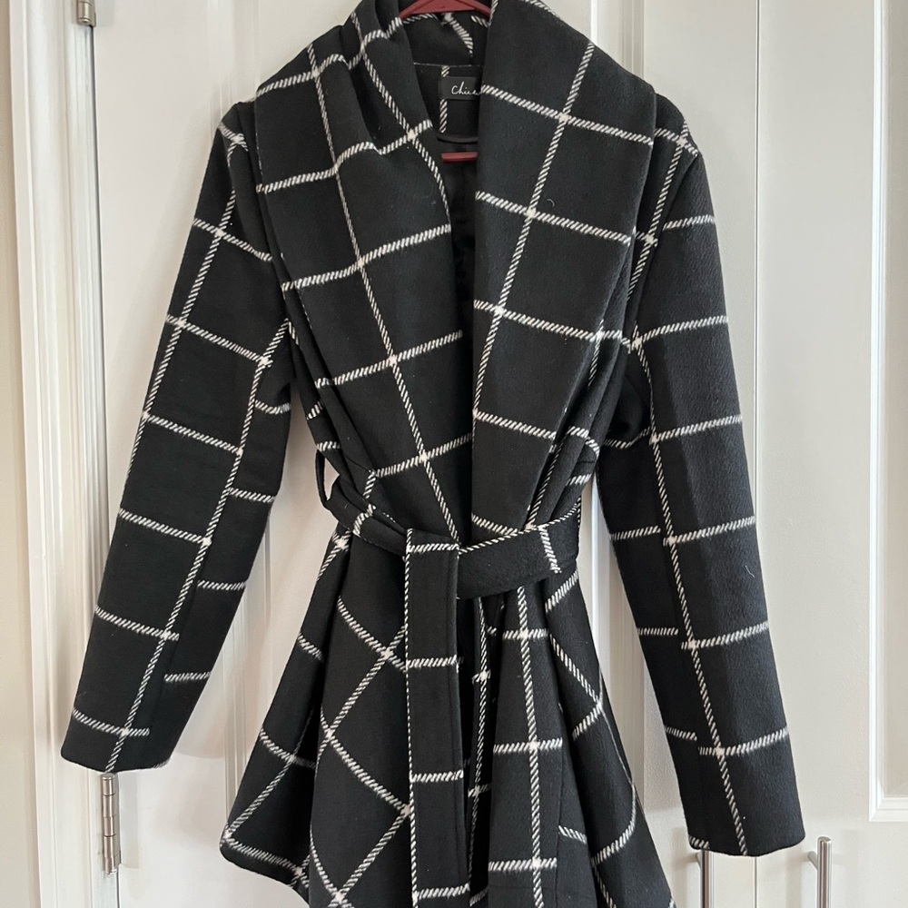 Black and White Plaid Coat